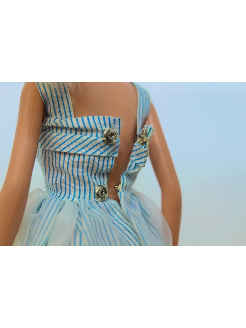 Vintage 1962 Barbie Movie Date Dress #933 Mattel Pak Blue & White Stripes Snaps